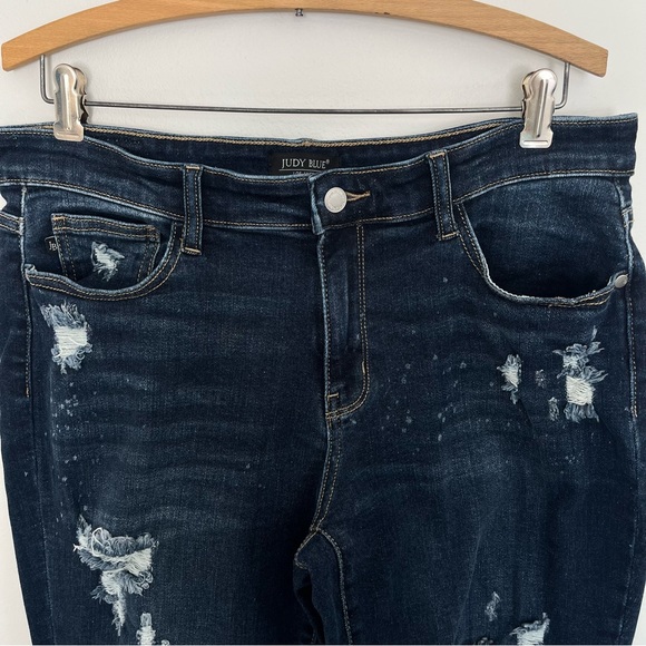 Judy Blue Womens Boyfriend Fit Jeans Size 31 Distressed Bleach Splatter Stretch - Picture 2 of 11